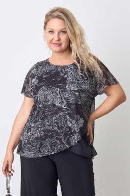 Блузка-топ Незнакомка 08.9622.1628 сетка ((48) 164-96-104, черно-белый)