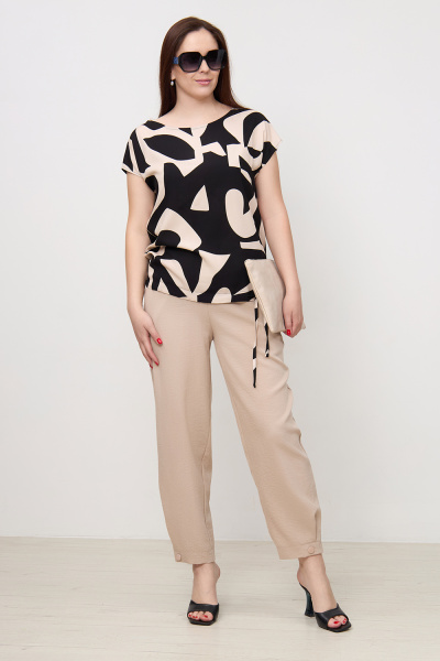 Блузка Незнакомка 03.9507.2361 штапель ((48) 164-96-104, бежево-черный)