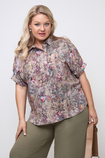 Блузка Незнакомка 01.9509.2710 штапель ((50) 164-100-108, серо-зеленый)