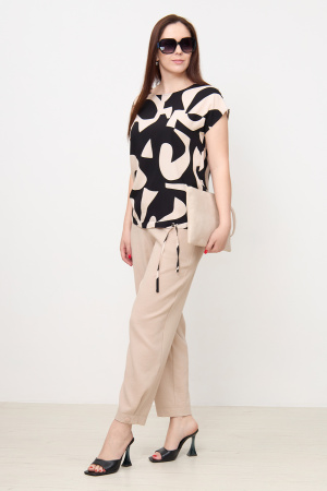 Блузка Незнакомка 03.9507.2361 штапель ((48) 164-96-104, бежево-черный)