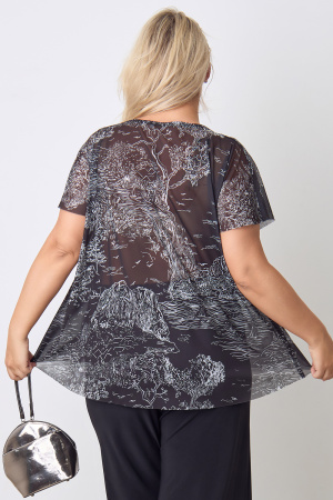 Блузка-топ Незнакомка 08.9622.1628 сетка ((48) 164-96-104, черно-белый)