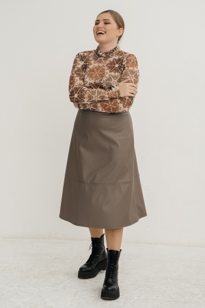 Юбка Незнакомка 04.8459.2681 искусственная кожа на трикотаже ((62) 164-124-132, серо-бежевый)